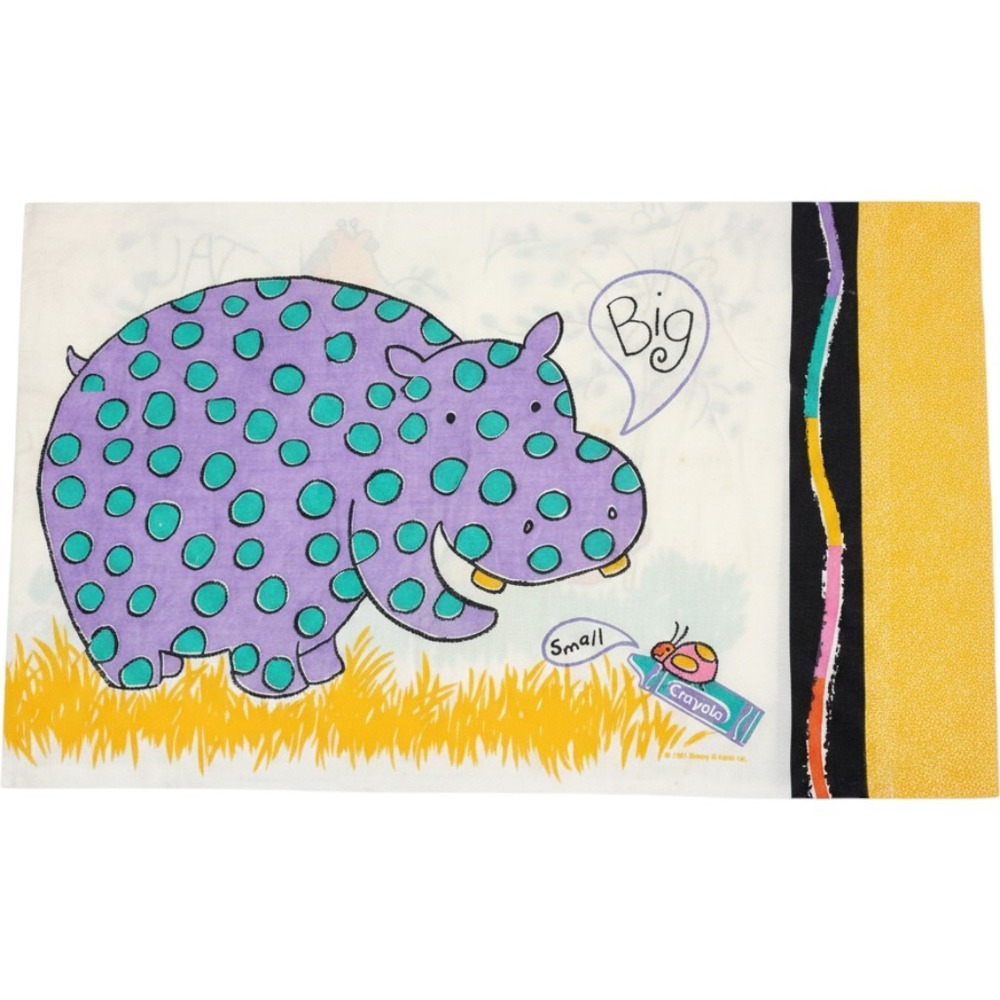 Vintage 91' Crayola Hippo Giraffe Pillowcase Binney & Smith 90s Kidcore White